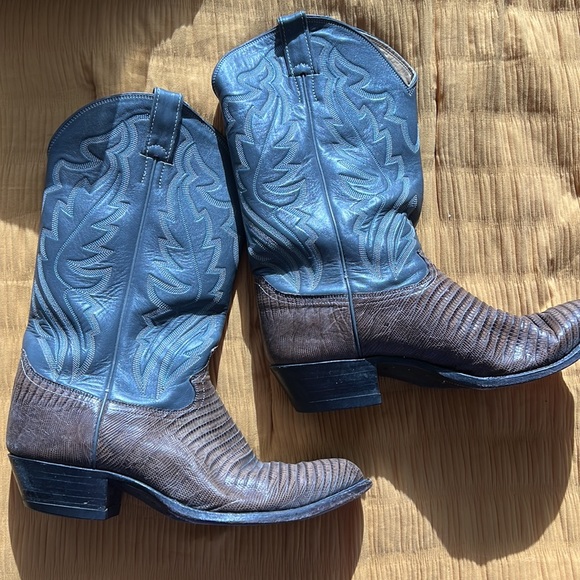 🛍️Vintage⚡️lizard/leather grey men's Justin cowboy boots 10EE - Picture 5 of 7